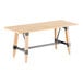 A Lancaster Table & Seating wooden table with a metal trestle base.