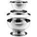 A close-up of a stack of stainless steel Walco Soprano bowls.