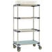 A MetroMax 4 mobile three tier tray drying rack with metal shelves on wheels.