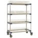 A MetroMax 4 mobile metal shelf with four wire racks.