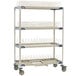 A white MetroMax metal four tier rack with wheels.