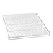 A white metal grid shelf with a handle.