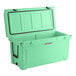 A CaterGator seafoam green cooler with the lid open.
