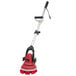 A MotorScrubber M3M red and black circular floor scrubber brush with a handle.