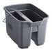 A grey Lavex bucket caddy with handle and two compartments.