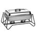 An American Metalcraft wrought iron chafer stand on a counter.