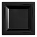 A black square WNA Comet Milan Grand plastic lunch plate with a square center.