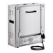 A silver rectangular Prince Castle vertical bun toaster with a black handle.