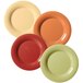 A close-up of a group of colorful Diamond Harvest narrow rim plates, including red, green, yellow, and blue plates.