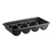 A black polyethylene tray with four compartments.