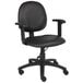 A black Boss office chair with wheels and arms.