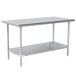 A stainless steel Advance Tabco work table with a shelf.