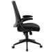 A Boss black mesh office chair with arms.