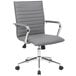 A Boss gray vinyl office chair with chrome wheels and arms.