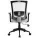 A back view of a gray mesh Boss office chair with a black base.