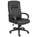 A Boss black office chair with wheels and arms.