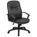 A Boss black leather office chair with arms.