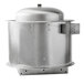 A large, cylindrical stainless steel commercial kitchen hood system with a domed top and side-mounted control box.