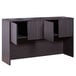 A dark wood Boss desk hutch with open doors and shelves.