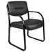 A Boss black leather side chair with metal legs and arms.