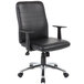 A Boss black office chair with arms and wheels.