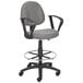 a grey office chair with black arms