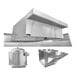 A commercial kitchen hood system package with a stainless steel hood, exhaust fan, and makeup air unit.