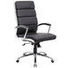 a black office chair with chrome legs