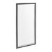 A rectangular black door with a white background.