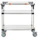 A Metro stainless steel cart with two shelves.