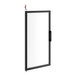 A black rectangular door with a white rectangular window.