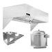 A commercial kitchen hood system package with a stainless steel hood, a makeup air unit, and an exhaust fan.