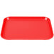 a red rectangular tray with a white background