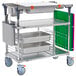A Metro PrepMate MultiStation cart with galvanized shelving and accessories.
