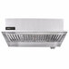 A stainless steel Halifax Low Proximity commercial kitchen backshelf hood.