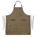 A green canvas Hardmill Moss full length bib apron with brown leather straps.