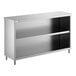 A stainless steel dish cabinet with an adjustable midshelf and open front.
