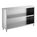 A stainless steel dish cabinet with an adjustable midshelf and open front.