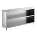 A stainless steel dish cabinet with an adjustable midshelf and open front.