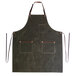 A dark green Hardmill waxed canvas apron with brown straps.