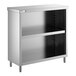 A stainless steel dish cabinet with an adjustable midshelf and open front.