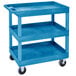 a blue cart with wheels
