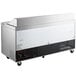 An Avantco stainless steel 3 door refrigerated sandwich prep table on wheels.