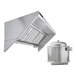 A stainless steel concession trailer or food truck hood system with fire suppression and an exhaust fan.