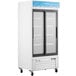 An Avantco white sliding glass door refrigerator.