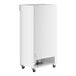 A white rectangular Avantco merchandising refrigerator with wheels.