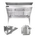 A commercial kitchen hood system package with a sloped front hood, makeup air unit, and exhaust fan, designed for low ceiling installations.