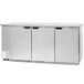 A stainless steel Beverage-Air back bar refrigerator with three doors.