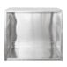 A silver metal rectangular hood with a clear glass top.