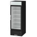 A black Beverage-Air glass door merchandiser freezer.